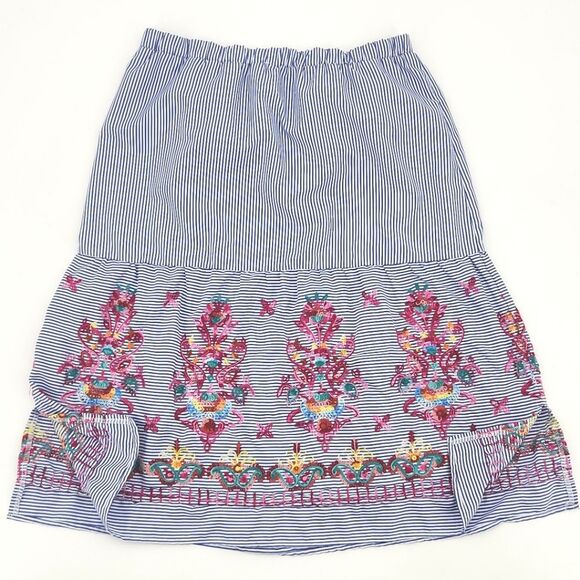 Magic Skirt Women Size Medium Floral Embroidered Stripes Knee Length Boho Hippie - Picture 2 of 11